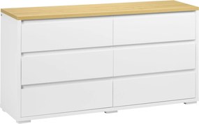HOMCOM 6 Fiókos Komód Fehér Forgácslapból Hálószobába, Tanulmányhoz és Nappaliba, 140x37x75cm | Aosom