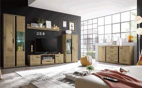 Nappali fal/szekrénysor, artisan tölgy/fekete, KANODE