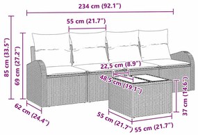 Kerti Kanapé Szett 5 pcs Fekete 55 x 55 x 37 cm Poli rattan