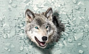 Fotótapéta - A farkas előkerül a 3D-s falból (152,5x104 cm)