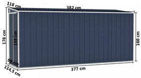 antracitszürke acél falhoz erősíthető fészer 118 x 382 x 178 cm