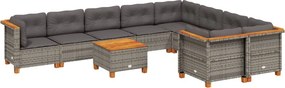 vidaXL 10 részes szürke polyrattan kerti ülőgarnitúra párnákkal