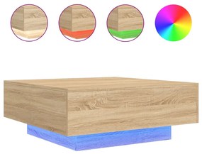 Sonoma tölgy színű dohányzóasztal LED-lámpákkal 80 x 80 x 31 cm