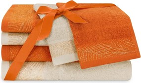 Narancssárga-bézs frottír pamut törölköző és fürdőlepedő készlet 6 db-os Bellis – Restilo