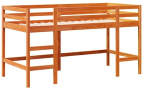 viaszbarna tömör fenyőfa gyerek galériaágy létrával 90 x 200 cm