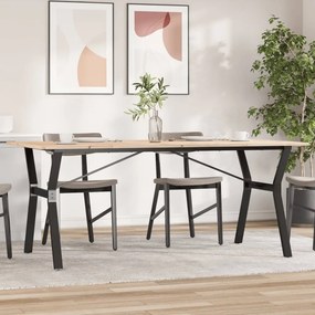 Tömör fenyőfa és acél étkezőasztal Y-vázzal 180x90x75 cm