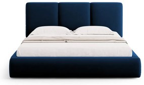 Sötétkék bársony kárpitozott ágyneműtartós franciaágy ágyráccsal 200x200 cm Brody – Mazzini Beds