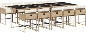 vidaXL 11 részes bézs polyrattan kerti étkezőgarnitúra párnákkal