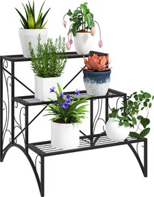 Outsunny 3-szintes növénytartó, beltéri és kültéri növénytartó, fémből, 60x60x60 cm, fekete | Aosom