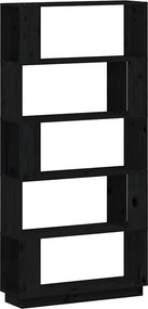 vidaXL fekete tömör fenyőfa könyvszekrény/térelválasztó 80x25x163,5 cm