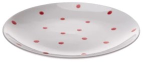 Pöttyös kerámia tányér fehér alapon piros