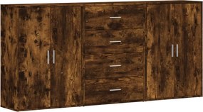 vidaXL 3 db füstös tölgy színű szerelt fa tálalószekrény 60x31x84 cm