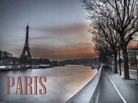 Poszter 40x30cm Szajna folyó és az Eiffel-torony alkonyatkor, Assaf Frank