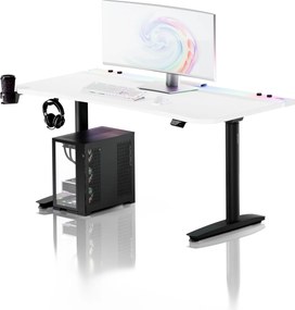 Elektromos RGB gamingasztal tartókkal, fehér-fekete, 160 cm: Diablo X-Forge 1600