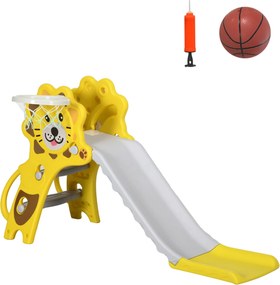 AIYAPLAY Gyerek Csúszda 3 az 1-ben 18-36 hónapos gyermekeknek 2 lépcsővel, 1 kosárral és állatmintával beltéri használatra 131x50x74 cm Sárga és Szürk