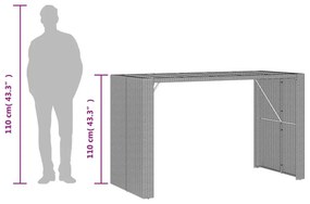 szürke polyrattan kerti bárasztal akácfa lappal 185x80x110 cm