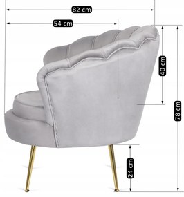 Elegáns Fotel Szürke Bársony Kárpittal, Aranyszínű Lábakkal. ANGEL
