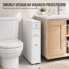 Keskeny fürdőszobaszekrény, szabadon álló fürdőszobaszekrény 2 fiókkal, fehér