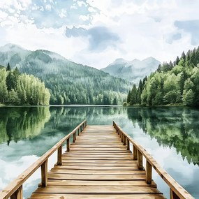 Vászonkép Canvas Hegyi Táj Természet Tó Móló Híd 40 x 40