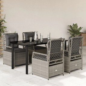 5részes világosszürke polyrattan kerti étkezőgarnitúra párnával