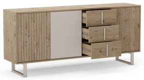 Szürke-natúr színű alacsony komód tölgyfa dekorral 180x80 cm Millay – Marckeric