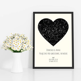 Csillagtérkép Személyre szabott Poszter Égtérkép 70x100cm Krém Szív