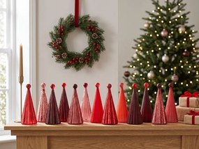 Üveges világító TWINKLE karácsonyfa LED világítással 22 cm, vörös árnyalatok.