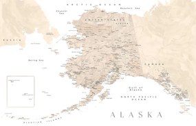 Térkép Detailed map of Alaska in neutral watercolor, Blursbyai