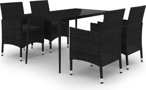 vidaXL 5 részes polyrattan és üveg kerti étkezőgarnitúra párnákkal