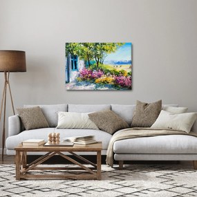 Kép a ház előtti kertről, olajfestmény (70x50 cm)