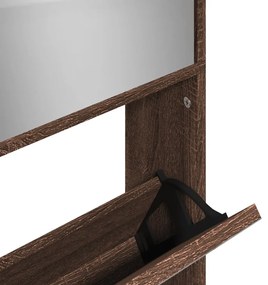 4 szintes barna tölgyszínű cipőszekrény tükörrel 63x17x134 cm