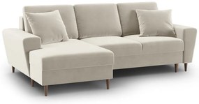 Bézs bársony kinyitható tárolóhelyes sarokkanapé (bal oldali-heverő résszel) Kyoto – Cosmopolitan Design