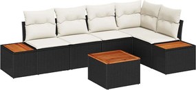 vidaXL Kerti Kanapé Szett párnával 6 pcs Fekete Poli rattan