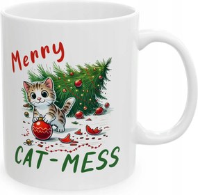 Nyomott mintás bögre Karácsonyi rendetlenség Macska cicával Merry Cat-Mess