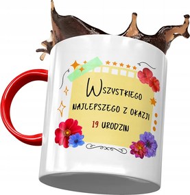 Piros Bögre Születésnapra 19 19. 19. Ajándék Nyomtatott Fotóval