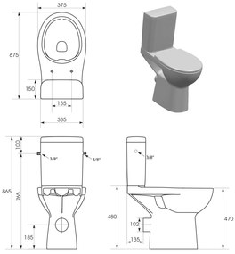 Sapho, ETIUDA WC kombitál megemelt Peremnélküli, hátsó hulladék, K11-0221