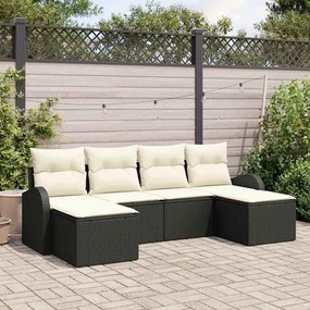 vidaXL Kerti Kanapé Szett párnával 6 pcs Fekete Poly Rattan