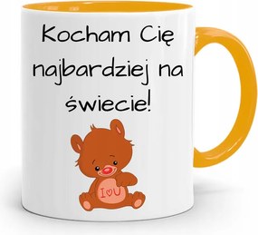 Sárga Bögre Ajándék Fiúnak Szeretlek nyomott mintával