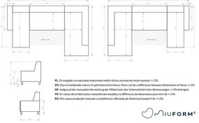 Dazzling Daisy sötétkék kinyitható U alakú kanapé, bal oldalas - Miuform