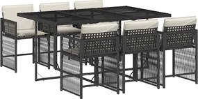 vidaXL 7 részes fekete polyrattan kerti étkezőgarnitúra párnával