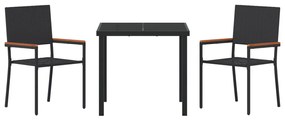 5 Részes Kerti Étkező Szett Fekete Poly Rattan