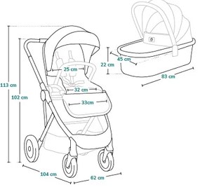 Lionelo - Kombinált, 2 az 1-ben babakocsi AMBER Pink Rose