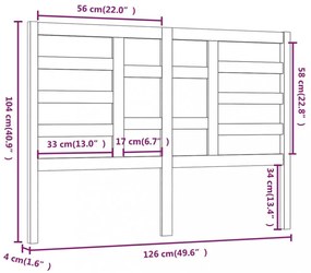 fekete tömör fenyőfa ágyfejtámla 126 x 4 x 104 cm