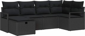 vidaXL Kerti Kanapé Szett párnával tárolóval 6 pcs Fekete polirattan