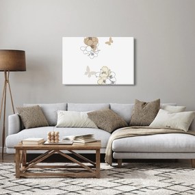 Kép - Bézs virágok pillangóval N⁰2 (90x60 cm)
