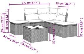 6 részes fekete polyrattan kerti ülőgarnitúra párnákkal