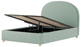 Zöld kárpitozott ágyneműtartós franciaágy ágyráccsal 140x200 cm Moon – Vipack