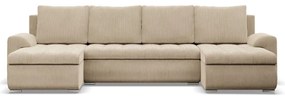 Tokio U alakú sarokkanapé, 3 ágyneműtartóval, kordbársony, univerzális oldal, bézs