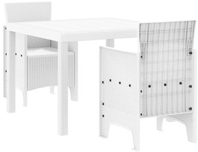 3 Részes Kerti Étkezőszett Fehér Poly Rattan