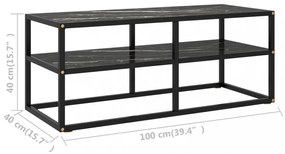 fekete TV-szekrény fekete márvány mintás üveggel 100x40x40 cm